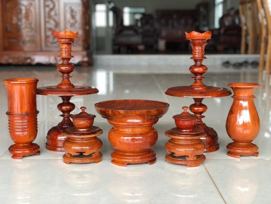 bộ 8 món đồ thờ gỗ hương