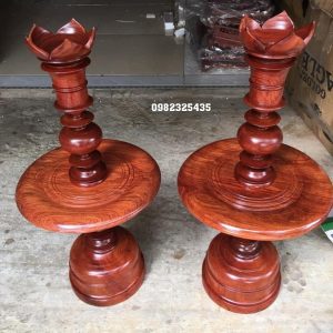 cặp đèn cầy gỗ hương, chân đèn thờ gỗ