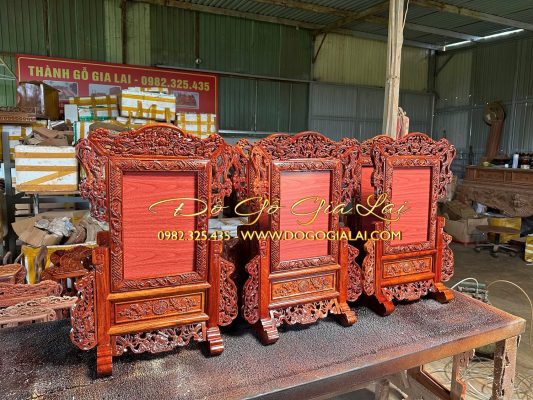 khung ảnh thờ chạm tứ linh đẹp