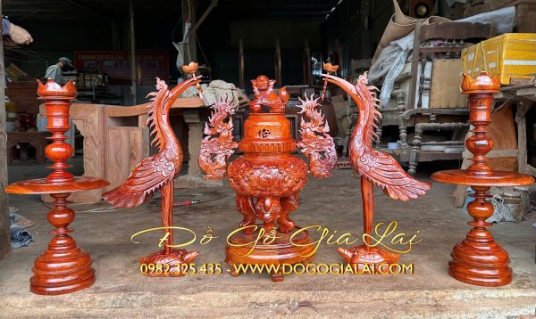 bộ ngũ sự cao 61cm gỗ hương