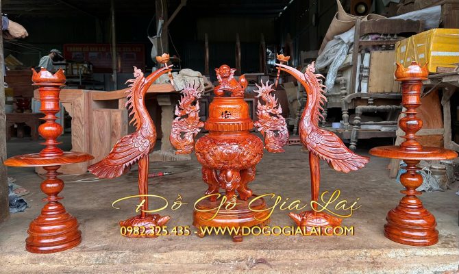 bộ ngũ sự cao 61cm gỗ hương
