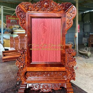 khung ảnh thờ gỗ hương ta gia lai chạm hoa mai khung trơn