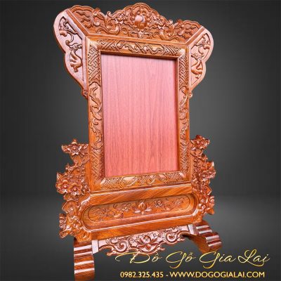 khung ảnh thờ 20x30 chạm hoa mai gỗ hương đá