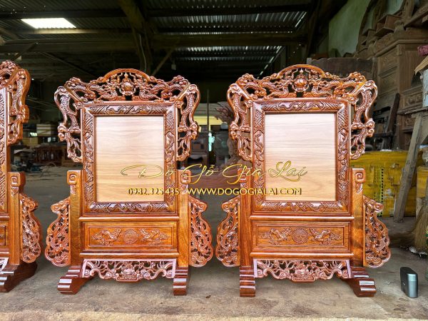 hai chiếc khung ảnh thờ tứ linh gỗ hương ta gia lai 20x25