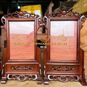 khung ảnh thờ hoa lá tây gỗ hương gia lai phun màu giả cổ