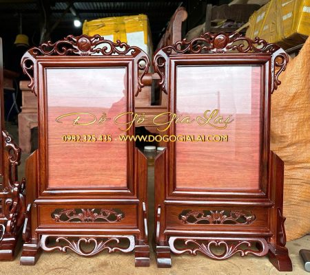 khung ảnh thờ hoa lá tây gỗ hương gia lai phun màu giả cổ